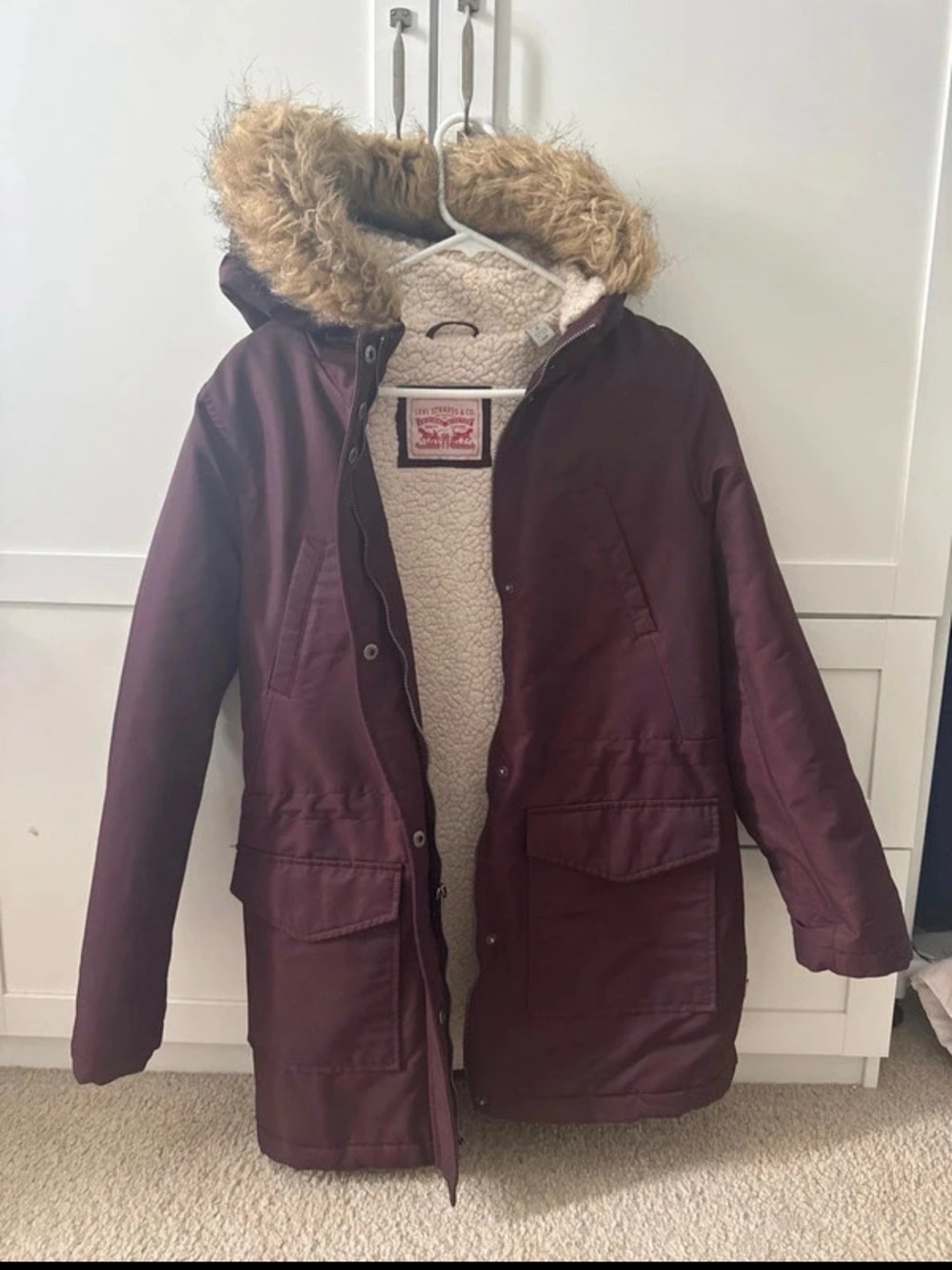 Levi's Women's Hooded Faux-Fur Trim Puffer Parka - Burgundy